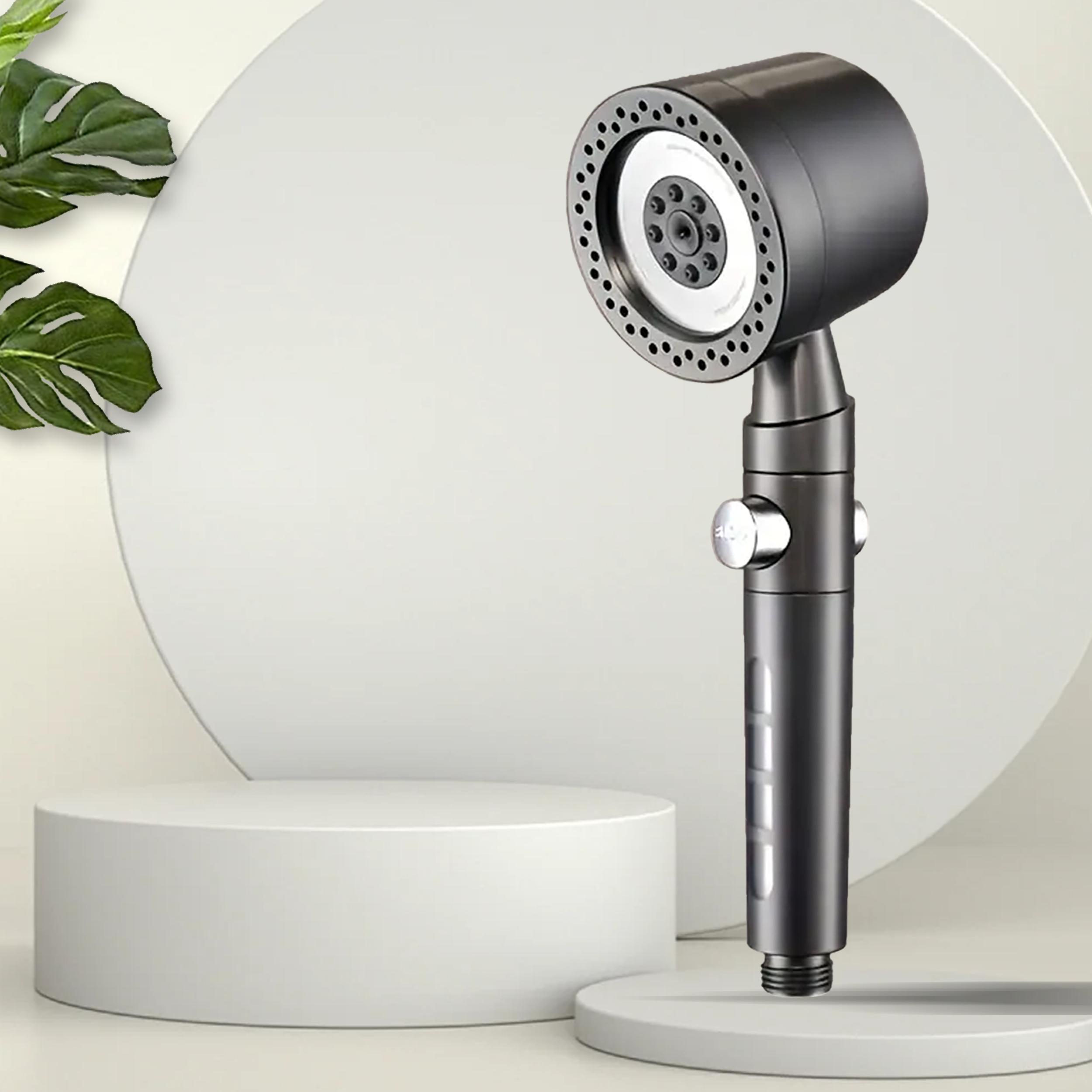 

New High Pressure Water Saving Filter Shower Head 5 Modes Handheld Shower Head One Button Stop Bathroom Accessories Set серый