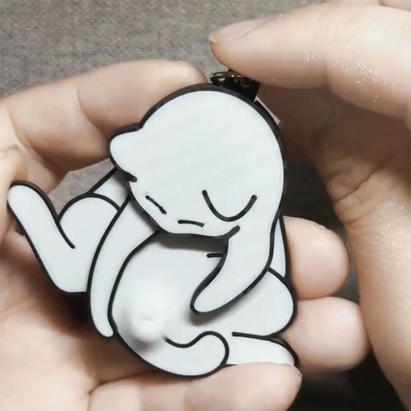 Kreativní přívěsek na klíče s vajíčkem a kočkou, roztomilý a vtipný otočný akrylový přívěsek na klíče pro ženy, přívěsek na klíče, kabelku, tašku, příslušenství