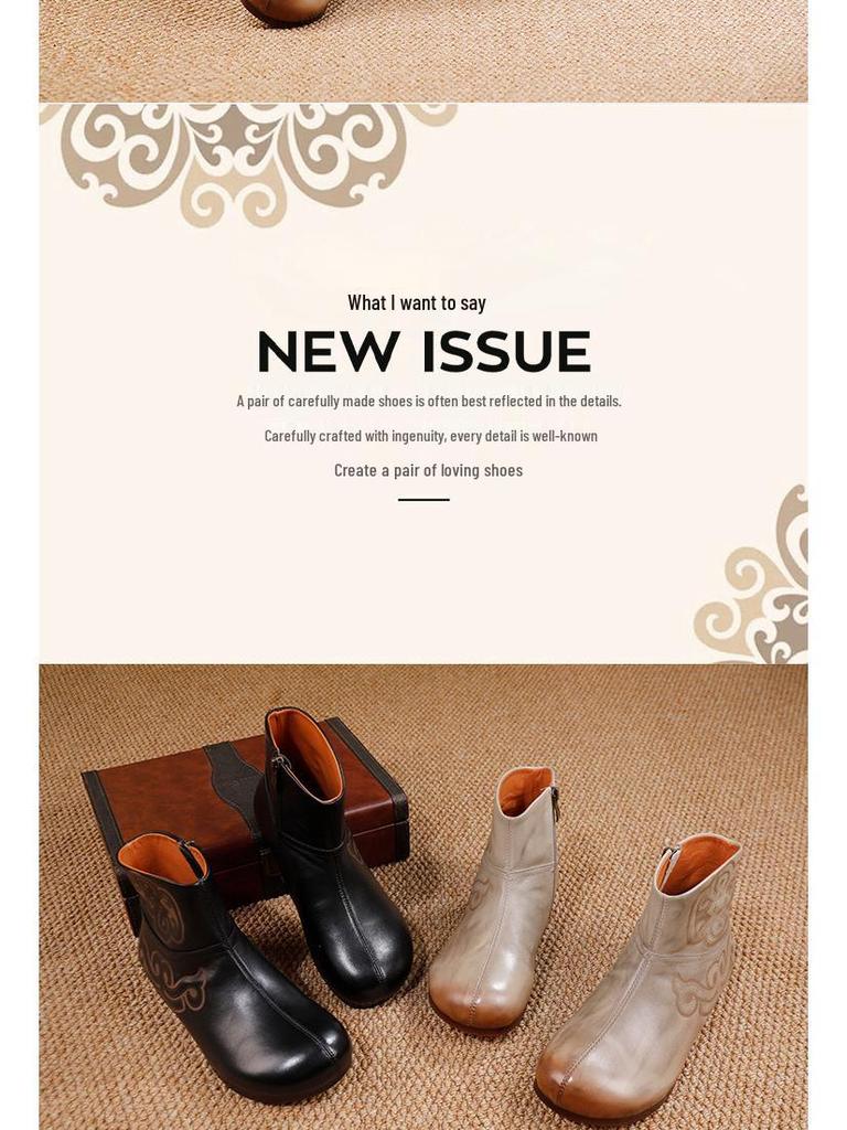 Women's Genuine Leather Ankle Boots - Retro Style, Soft Sole, Comfortable Flat Heel for Autumn/Winter 2025
