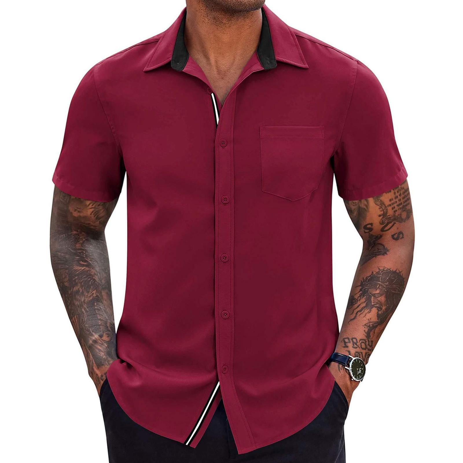 

Mens Short Sleeve Button Down Shirts Casual Lightweight Shirts Vacation Beach Summer Tops Work Top With Pocket Tshirt S винний