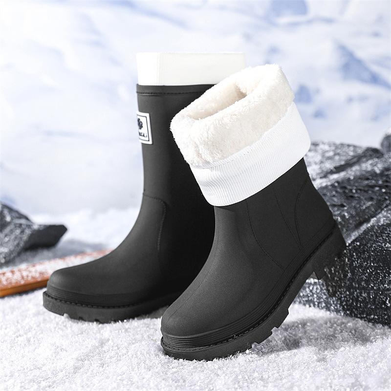 New women's rain shoes velvet medium tube outdoor waterproof thick-soled rubber shoes high tube fashion women's rain boots wear-resistant overshoes