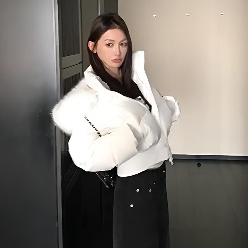White duck down Korean version short down jacket for women's winter new big fur collar thickened warm small bread jacket