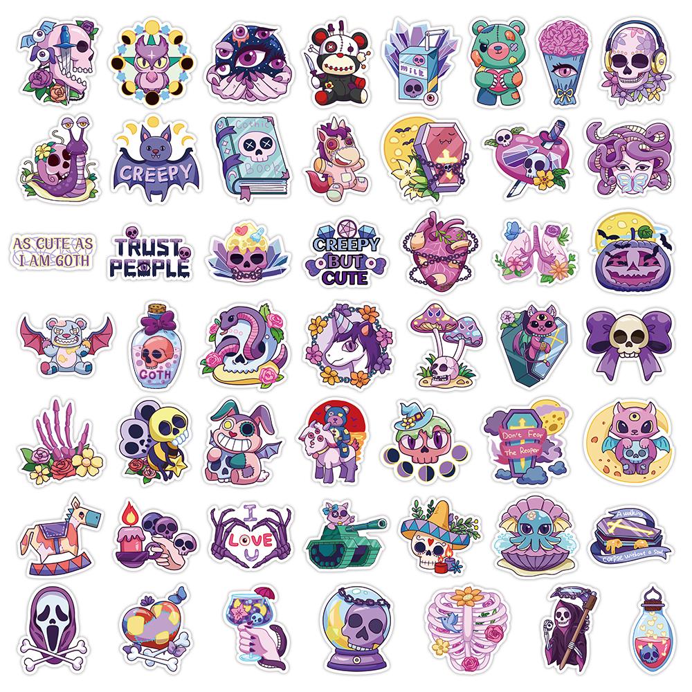 50 100Pcs Cute Gothic Artistic Horror Halloween Stickers Laptop Phone Scrapbooking Cartoon Skull Sticker For Kid Toy Gift