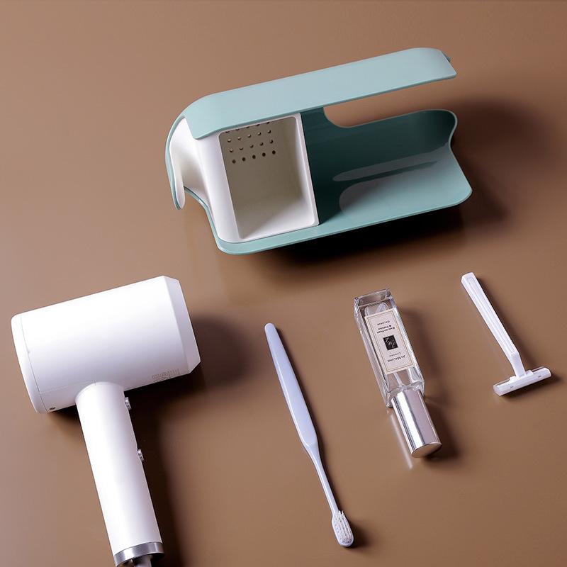 Wall-mounted Scarless Hair Dryer Storage Rack Sorting and Shelving No Need for Drilling or Winding for Storage