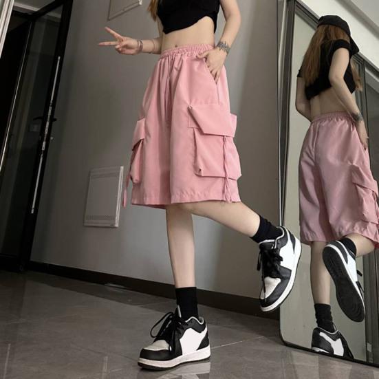 Sommer-Cargo-Shorts für Damen, Shorts mit weitem Bein, Streetwear, hohe Taille, Baggy-Shorts, schnelltrocknend, Fünfviertel-Hose mit geradem Bein