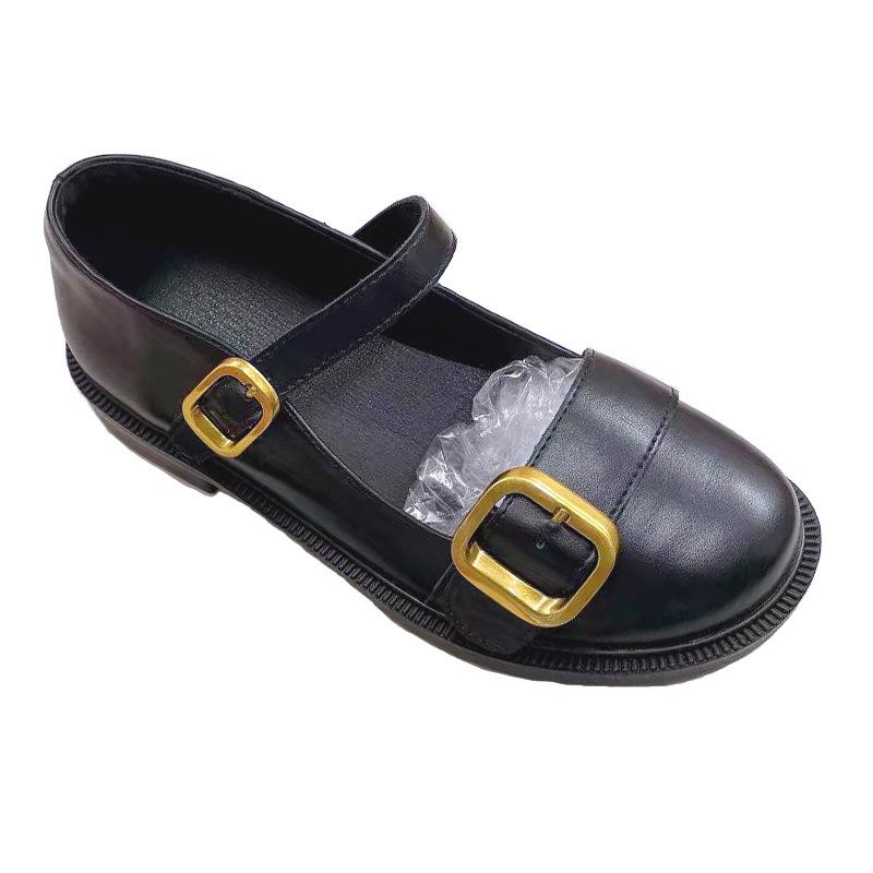 

Одиночные туфли Женские кожаные туфли Женские плоские французские туфли с круглым носком Туфли Мэри Джейн в стиле ретро 40 чёрный