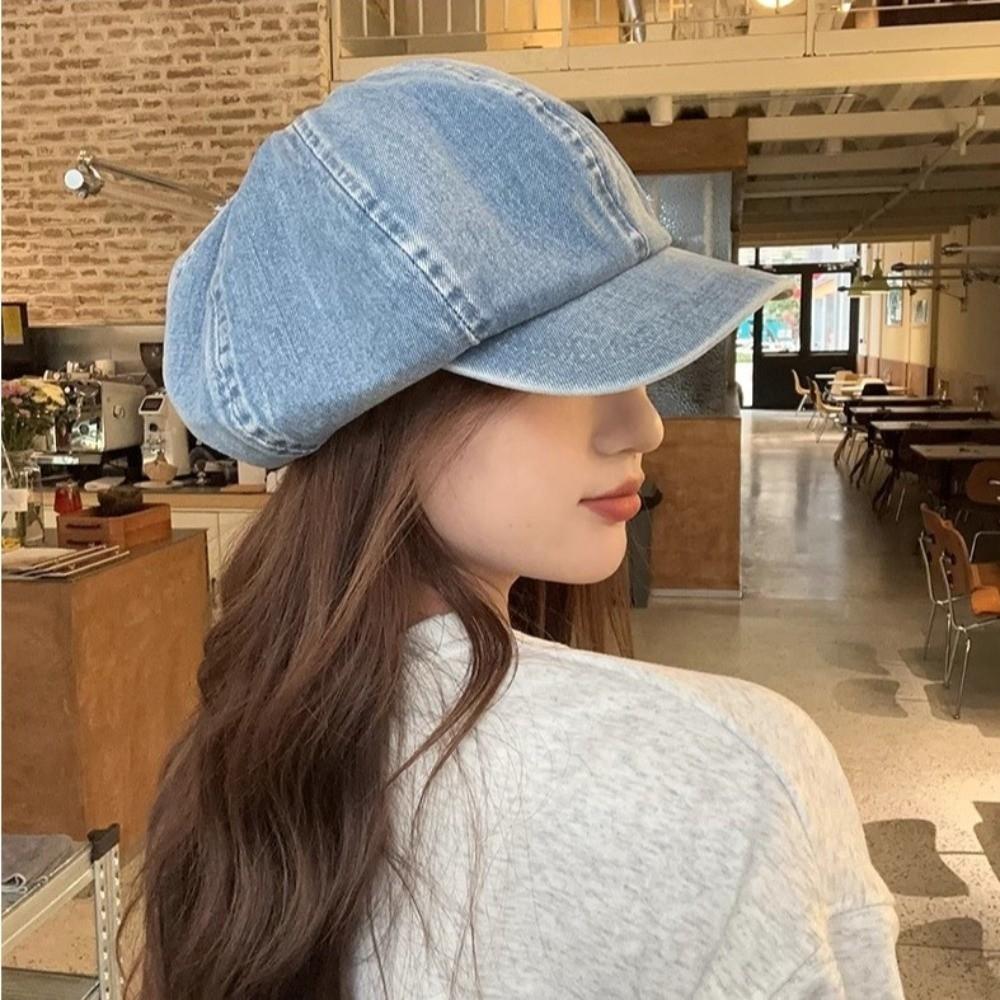 Cotton Newsboy Flat Cap Big Head Octagonal Hat Vintage Beret Hat