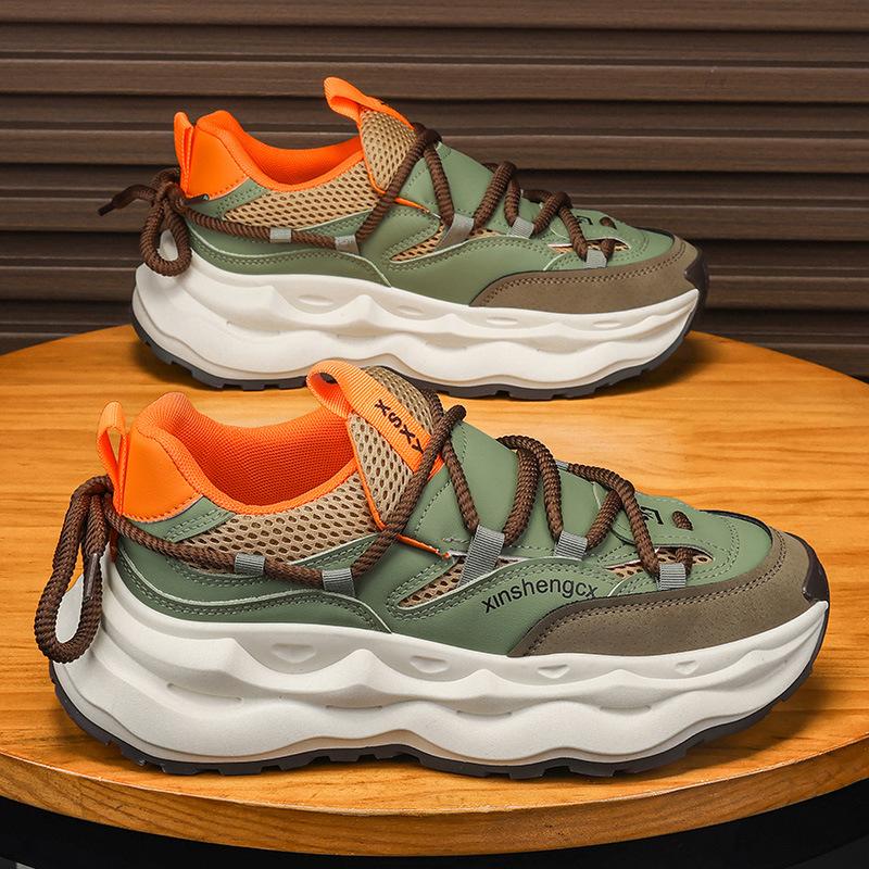 Men's shoes summer 2025 new breathable sports casual mesh shoes men's fashion thick-soled height-increasing running dad shoes