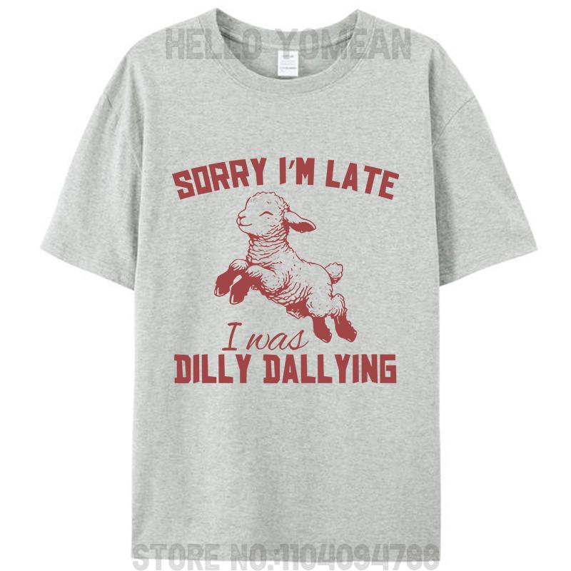 Promiň, že jdu pozdě, loudal jsem se. Vtipné meme s kozou, jak skáče. Unisexové módní bavlněné tričko s kulatým výstřihem a grafickým Y2k topem.