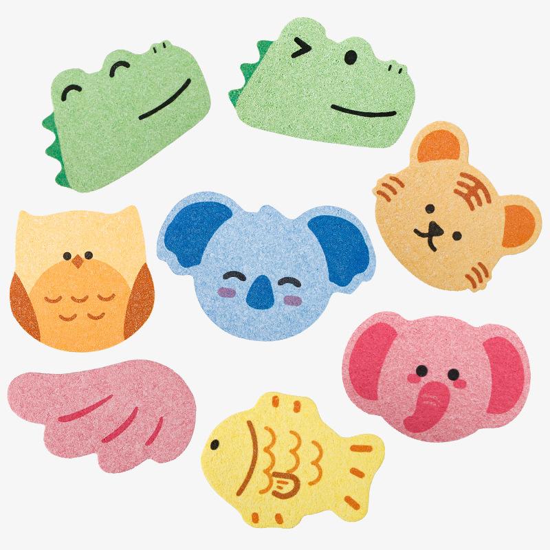 3-Piece Set of Bath Sponges with Random Animal Design Elements, Made from Natural Wood Pulp, Bath Scrubber, Bath Ball, Bath Scrub Towel, Cleaning Su