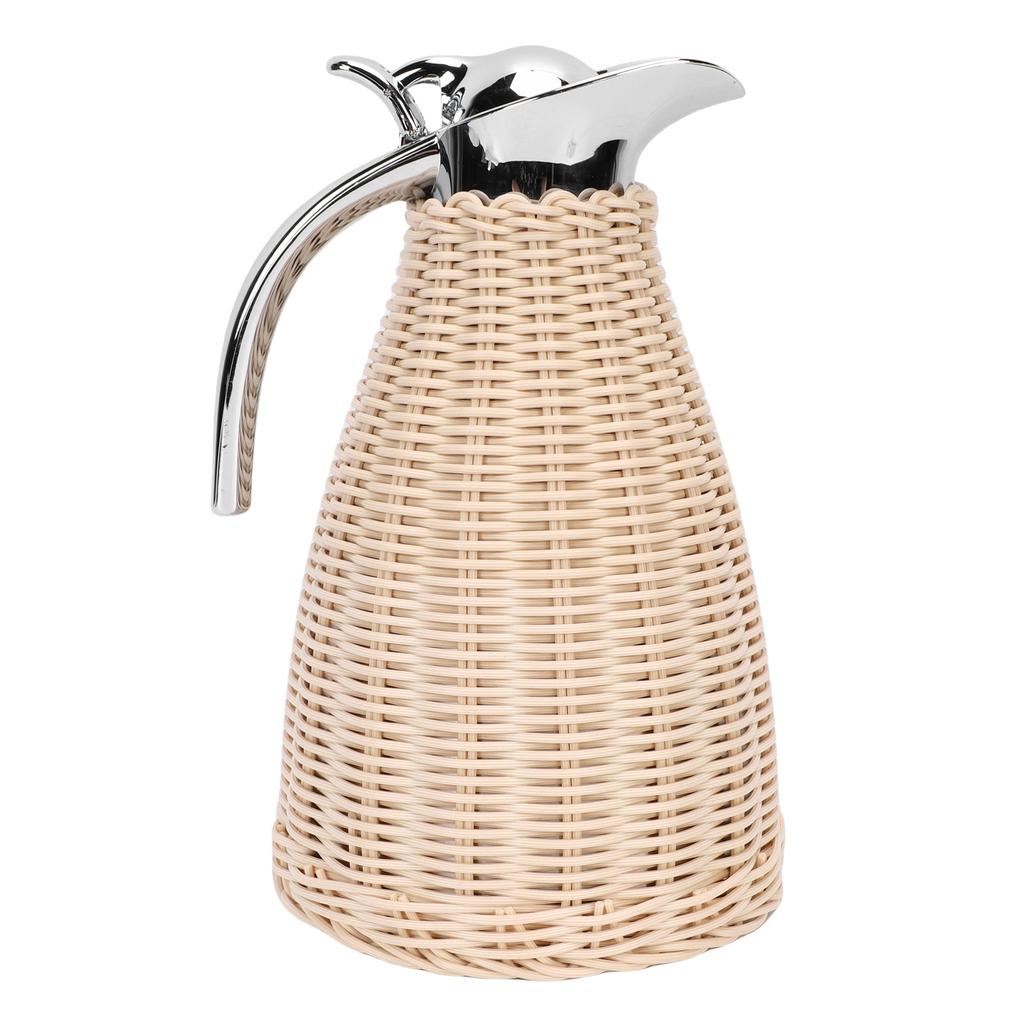 Handwoven Stainless Steel Thermal Coffee Woven Rattan Body 1.5L 3 Walled Insulated Jug Pitcher 12 Hour Heat 24 Hour Cold Retention