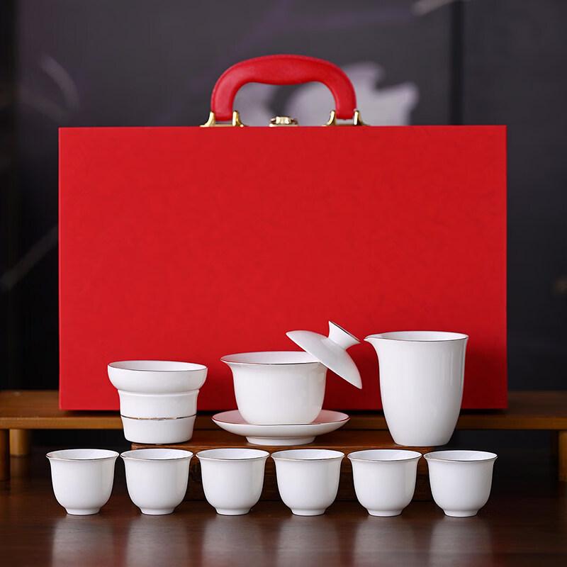 

Ru Han Ceramic Tea Gift Set with Gold-Rimmed Gaiwan