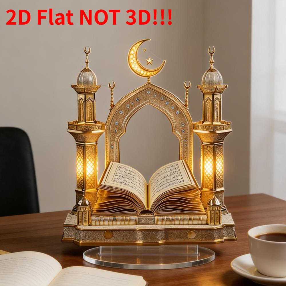 Eid Mubarak 2D Flaches Koran-Ornament Mond Stern Schloss Schreibtischdekoration mit Sockel Ramadan Haus Küchen Dekoration für Muslime