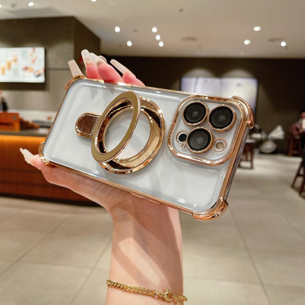 Applicable To Transparent Magnetic Bracket Iphone17 Mobile Phone Case with Lens Film 15 Apple 16promax Anti Fall New Model