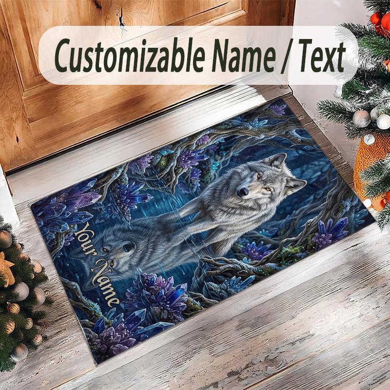 Covor de podea din catifea de cristal cu tematică vulpe, personalizat cu nume și text, covor cald pentru decorarea casei