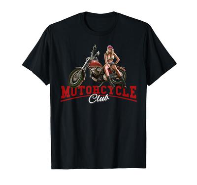 Blonde Girl In Retro Biker Club Boots. T-shirt