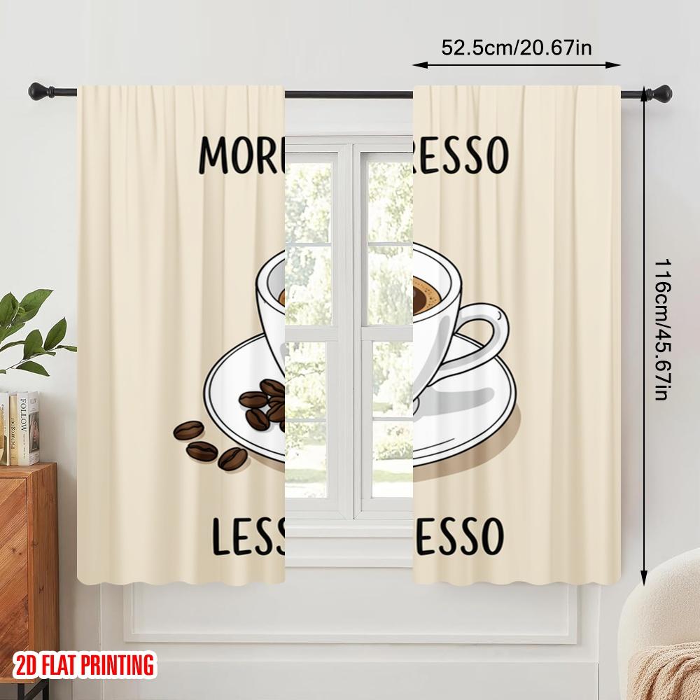 2pcs 2D Flat Printing Curtains Espresso Coffee Cup Beans Fabric Without Electricity Festive Holiday for All Season Celebrations