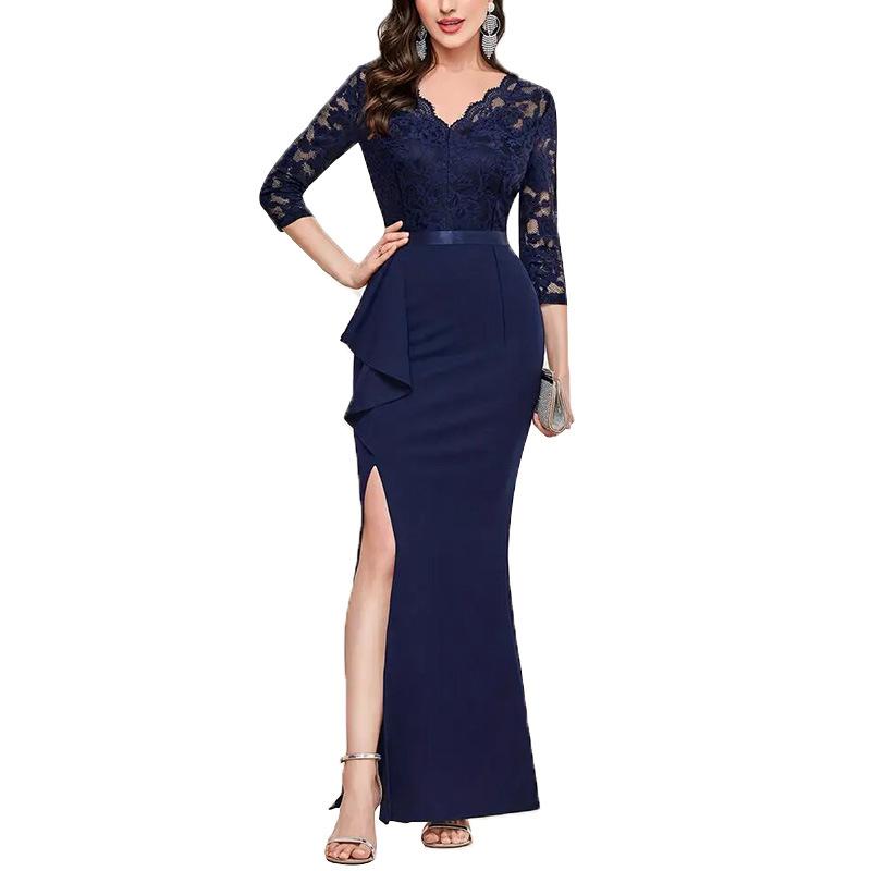 2025 Europe, America, Amazon, new explosion banquet temperament long dress women s clothing fishtail skirt bridesmaid dress dress evening dress S темно-синий