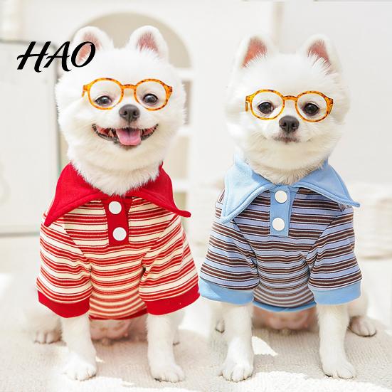 Daily Wear for Dogs Cute Dog Shirt, Striped Collared Clothes, Summer Button Up T-Shirt, Soft Poodle Outfit Breathable Puppy Outfits Small Medium Cats