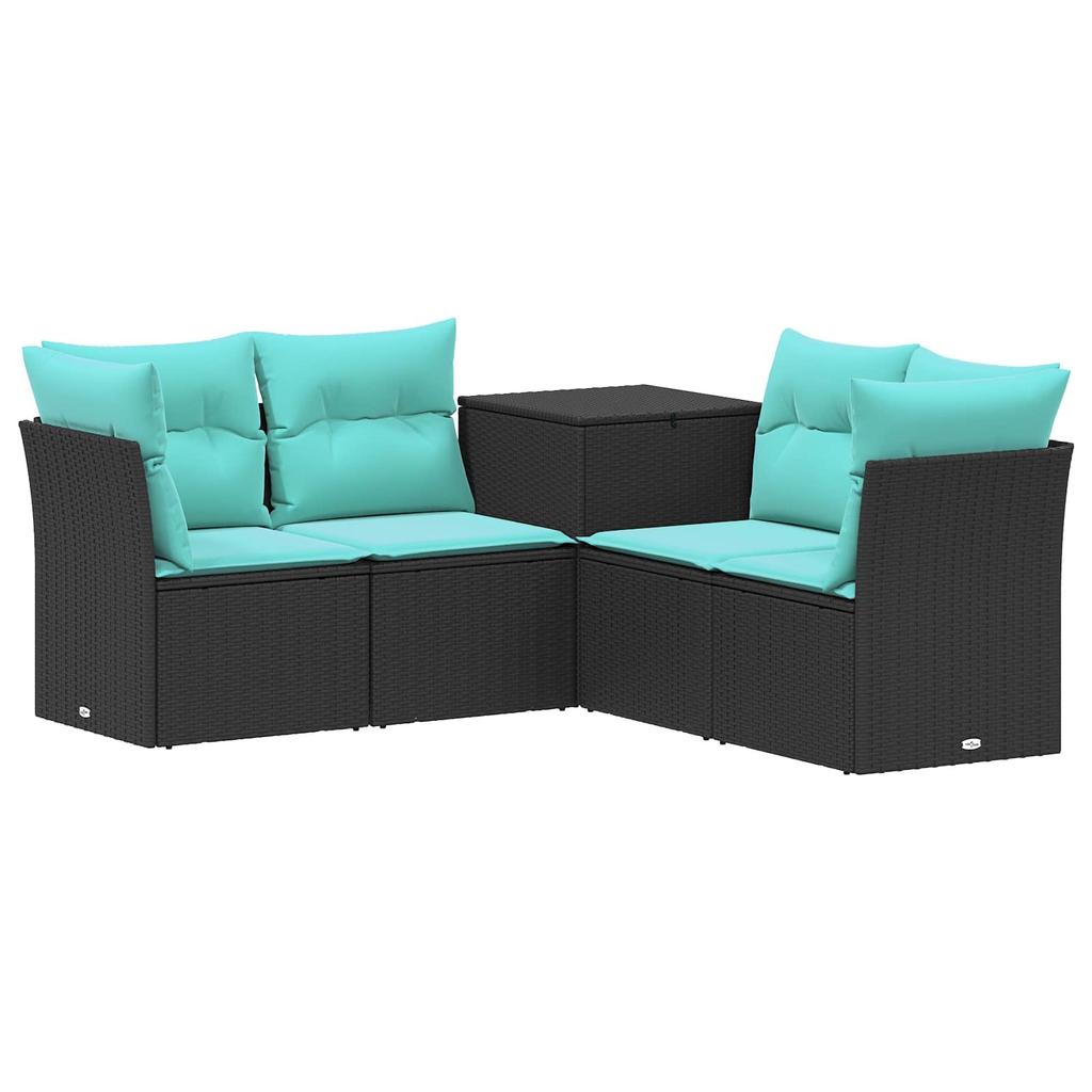 Sofa Set 5 pcs. Black and Blue Poly Rattan and Steel