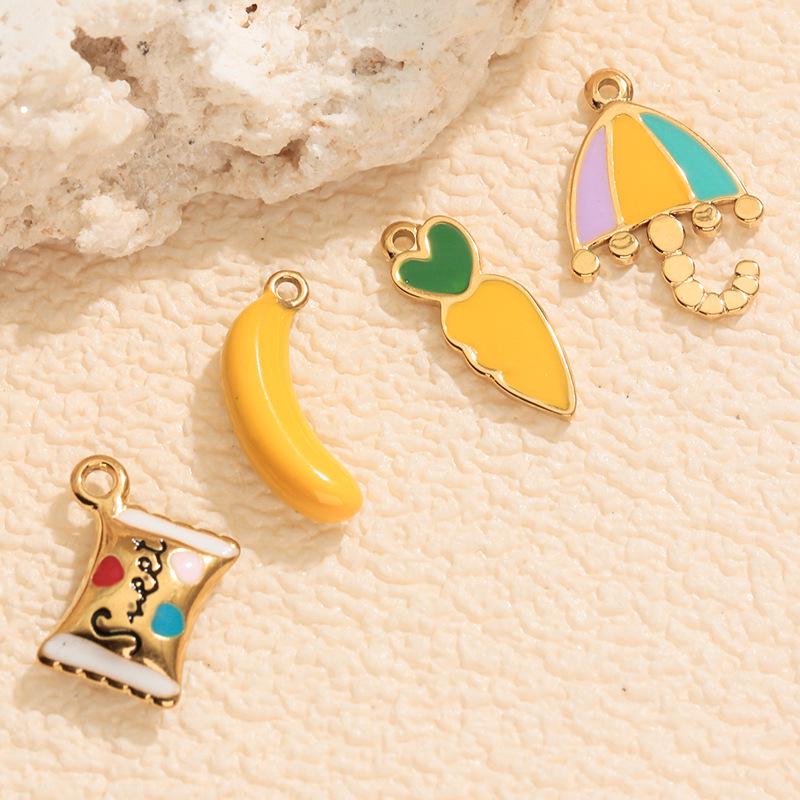 DIY Fruit Charm Bracelet Set: 18K Gold-Plated Zircon Cherry, Strawberry, Banana Earrings, Bracelets, Necklace Accessories.