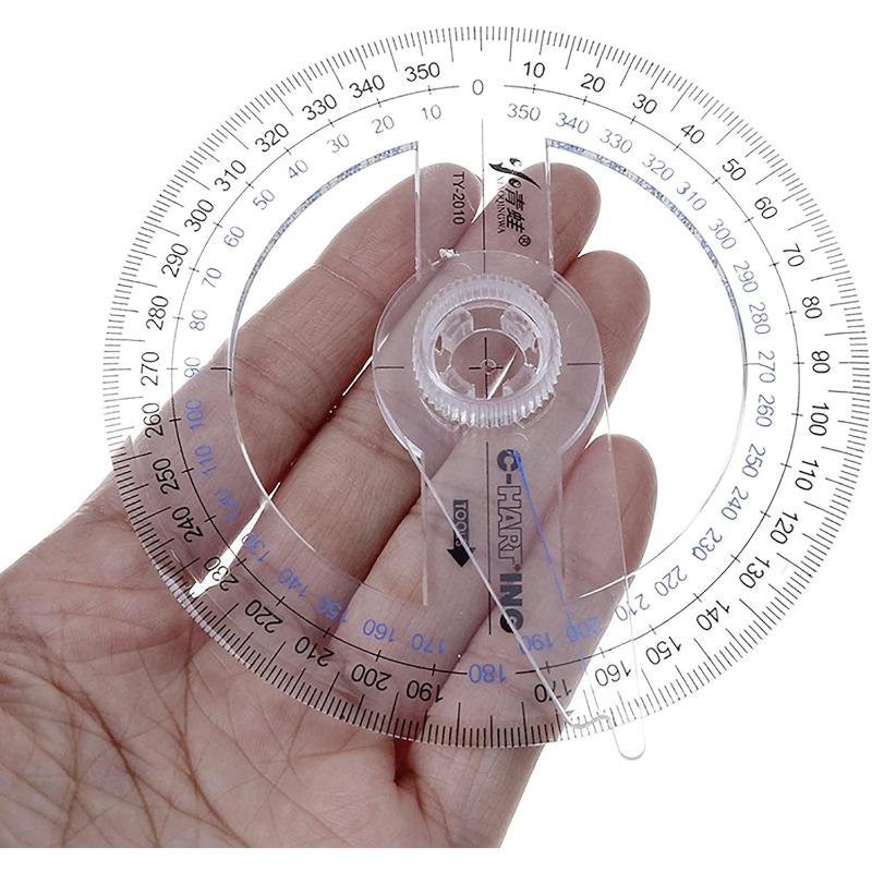 360°-Winkelmesser, 2 Stück, Winkelmesser aus Kunststoff, Mathematik-Winkelmesser, transparentes Winkelmesser, Lineal, Zeichenwerkzeuge, Kreis-Winkelmesser für Geometrie