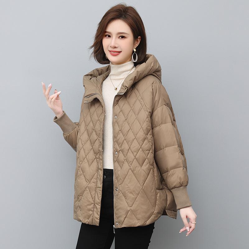 Women's Mid-Length Lightweight Down Jacket - 2024 Winter Loose Fit, Versatile, Small Size, Mom-Style Duck Down Coat