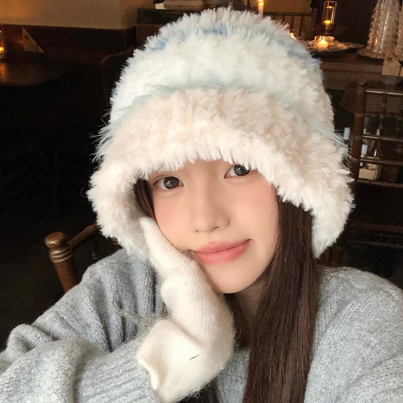 Women S Plush Earmuff Knit Hat Autumn Winter Warm Loose Fit Cold Hat
