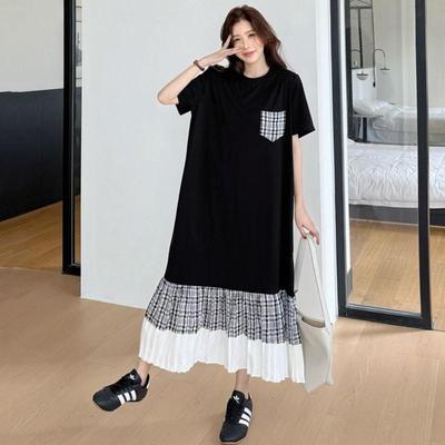 Kurzärmlig Übergröße Baumwolle Vintage Karomuster Neu in Kleider für Damen lässig locker langes Sommerkleid