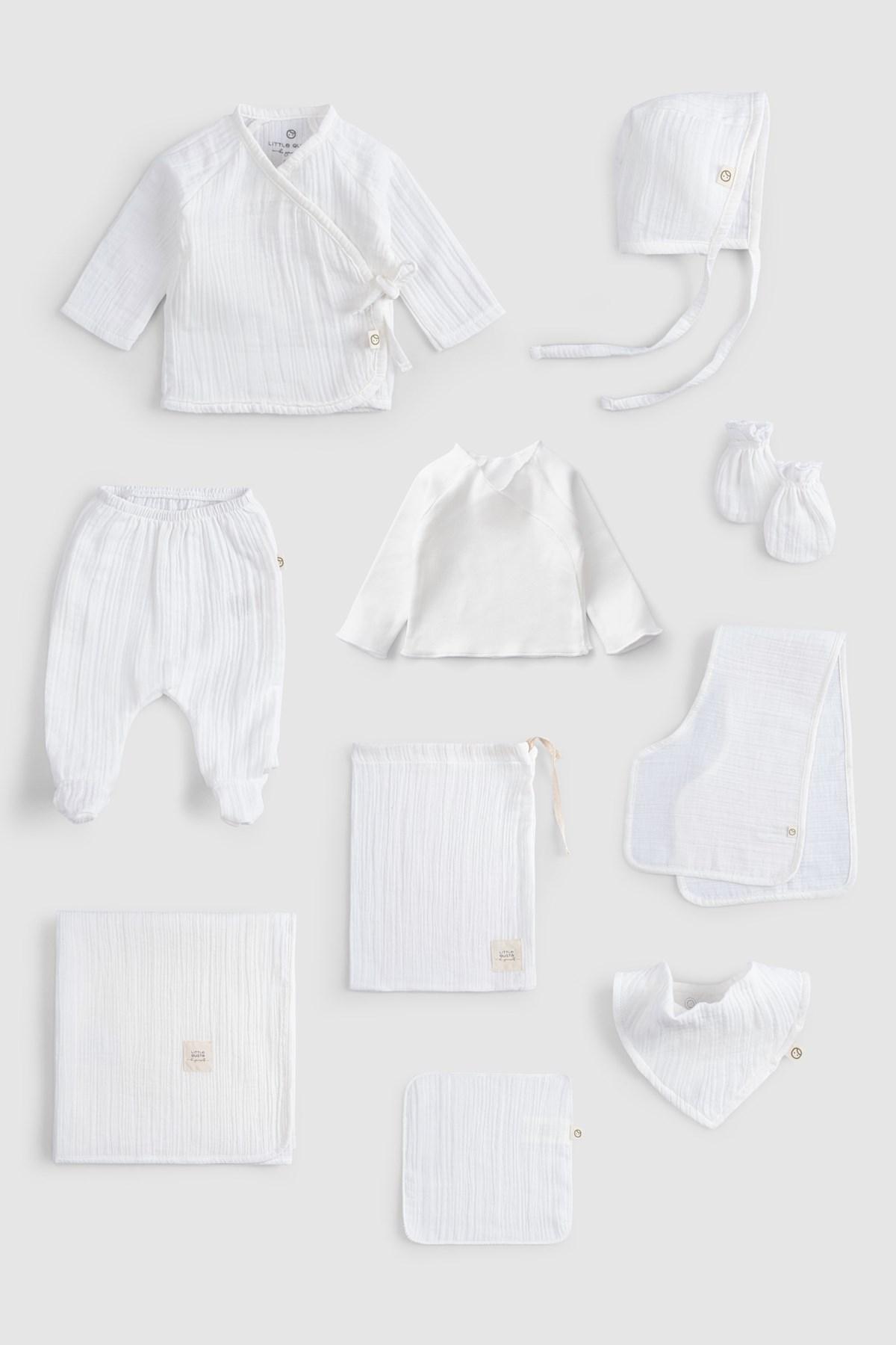 

Органічний бавовняний муслін, білий набір для повернення додому, 10 шт 0-1 Months білий