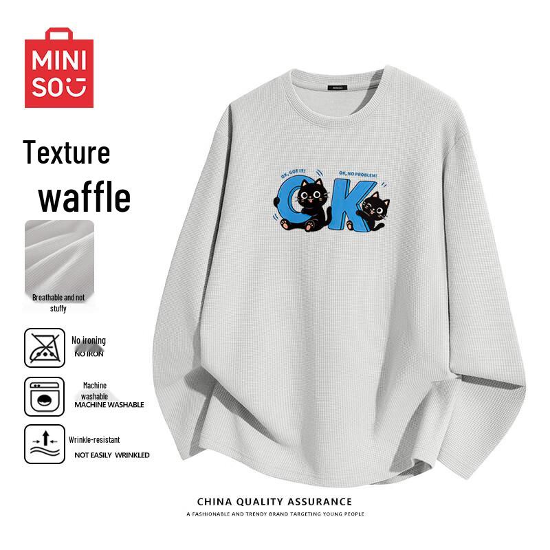 MINISO Men s Waffle Knit Long-Sleeve T-Shirt L