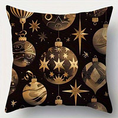 Home Decor Christmas Golden Decorative Pattern Pillow Covers Pattern Cushion Cover Suitable For Sofa Bedroom Car Pillow Cover