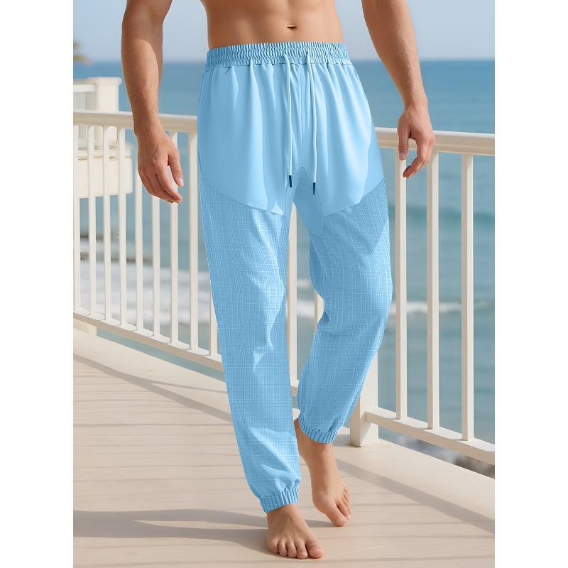 Lniane spodnie ze sznurkiem lato luźne do noszenia po domu wygodne oddychające cienkie sportowe casualowe spodnie męskie