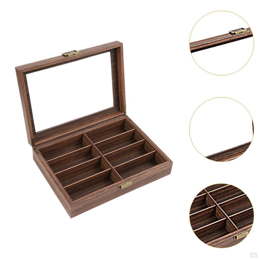 Eyeglass Display Box Eyewear Holder PU Leather Glass Lid Wood Eyeglasses Storage Glasses