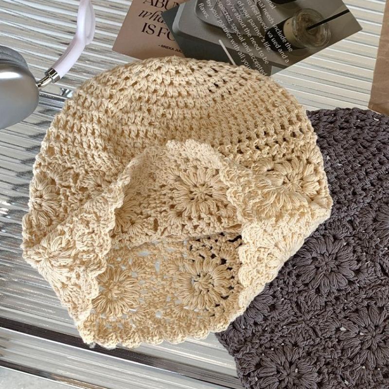Japanese Style Handwoven Head Wrap Hat Women's Spring Autumn Thin Hollow Wool Hat Retro Literary Knit Slouchy Hat