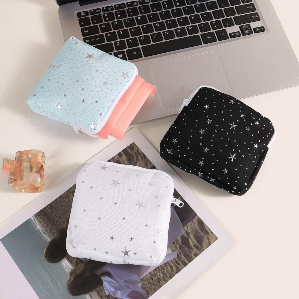 Zipper Closure Sanitary Pad Pouch Silver Star Print Feminine Period Pouch Women Girls