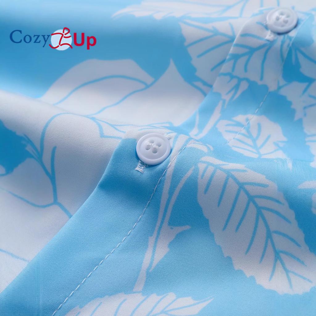 Men's Short Sleeved Shirt with Sky Blue and White Rose Print Shirt for Men