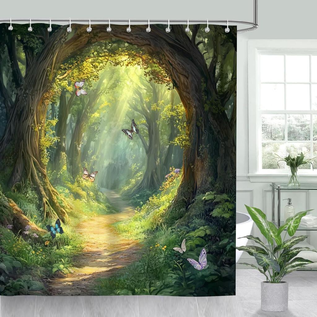 Rustic Floral Shower Curtain 72x72, Farmhouse Vintage Wood Plank Bathroom Decor, Waterproof Fabric Curtain with 12 Hooks