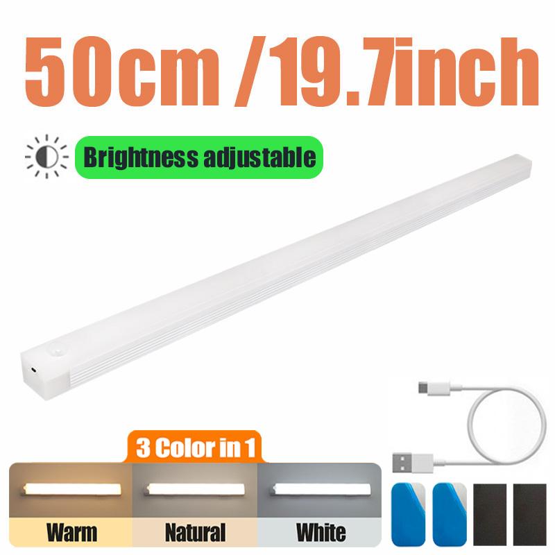 Motion Sensor Light 50/30cm LED Light Bar USB Rechargeable Lamp Night Light Dimmable Type C Lamp for Closet Cabinet Wardrobe