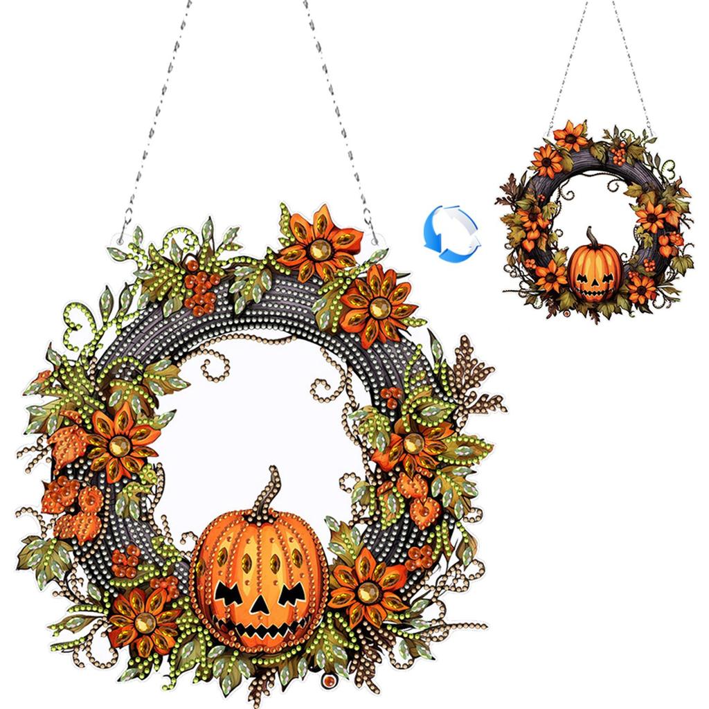 Halloween Skeleton Rhinestone Diamond Art Pendants Diamond Painting Wreath Decor DIY Diamond Garland Pendant Kit for Wall Window