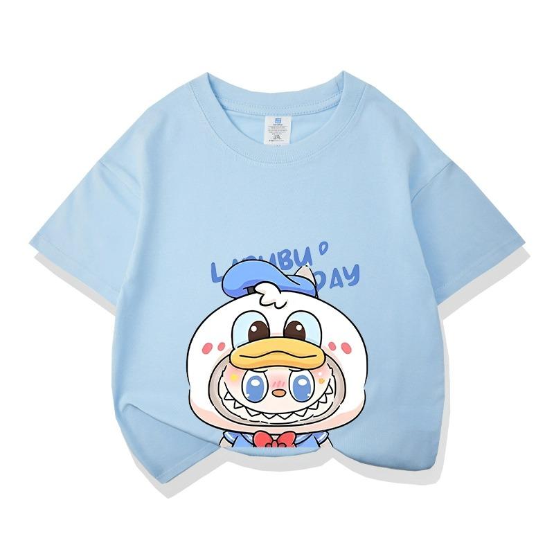 Cartoon Graphic Labubu Kids Adult Printed T-shirt Summer Men and Women's Fashion Outdoor Girl Short Sleeved T-shirt Top Pullover