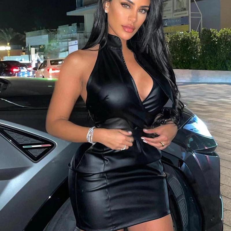 2023 European Style Women's Backless Slim Waist Belt Dress
