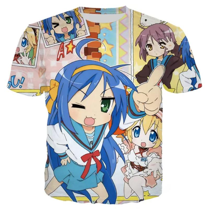 

Футболка Lucky Star с японским аниме, мужская, женская, мультяшная, Loli, большие спортивные, с 3D-принтом, уличная одежда Harajuku, детские топы 160cm