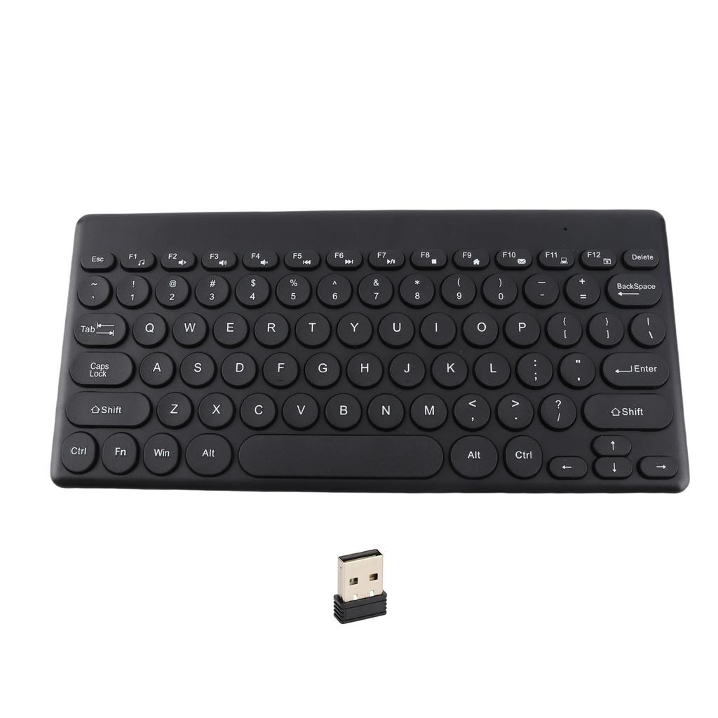 Wireless Keyboard 2.4G 78 Keys Ergonomic Design Portable Slim Power Saving Round Keycaps USB Keyboard