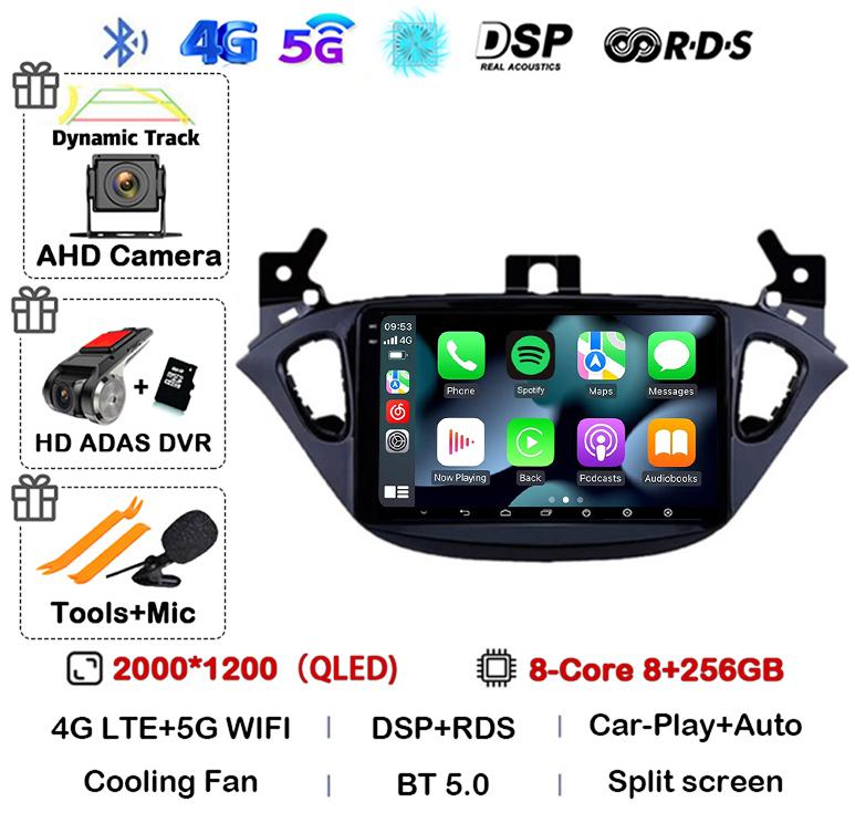Android 14 Carplay Auto WIFI+4G For Opel Corsa E 2015-2019 For Opel Adam 2013-2016 Car Radio GPS Multimedia Video Player Stereo