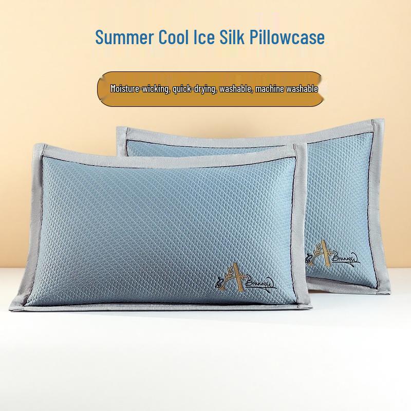 Cooling Ice Silk Summer Pillowcase, Machine Washable, Single Size