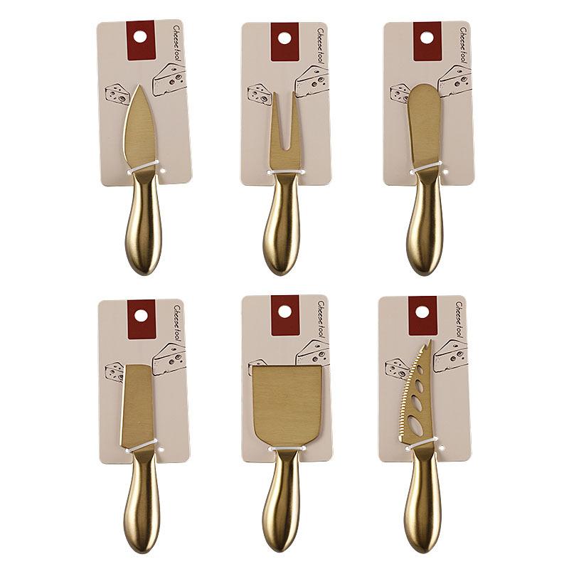 Mâner Gol din Oțel Inoxidabil, Cuțit de Brânză Auriu, Set de Cuțite de Brânză, Ambalaj cu Legătură Card, Cuțite și Furculițe Occidentale