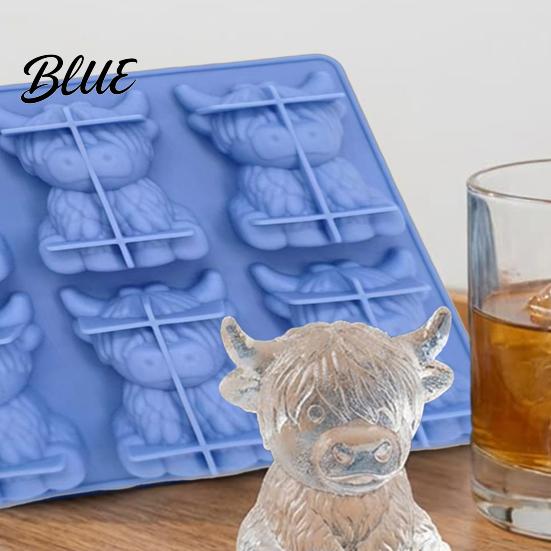 Mini Glaçons Vache Moule à Glaçons Highland Plateau Flexible en Silicone de Qualité Alimentaire Démoulage Facile Réutilisable Fabricant Forme 3D pour Whisky Cocktails