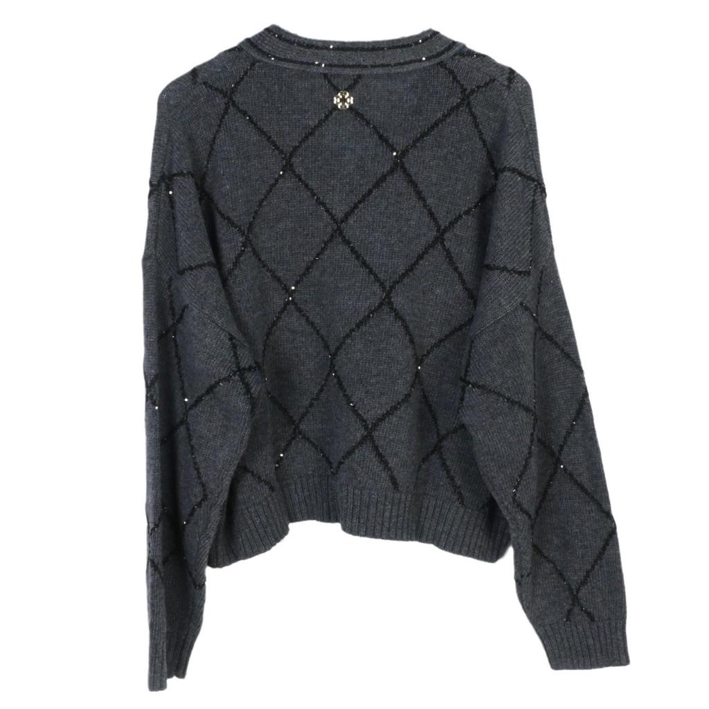 French Spring Diamond Sequin V-Neck Cardigan: Versatile, Loose-Fit, Fashionable Knit Jacket