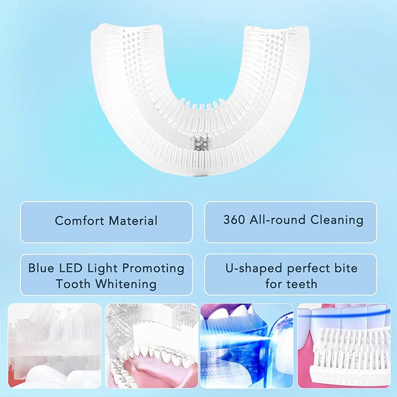 Travel Home Dual Use Whole Mouth Whitening IPX7 360 Degree Cleaning U Shape Ultrasonic Electric Toothbrush With 4 Cleaning Modes